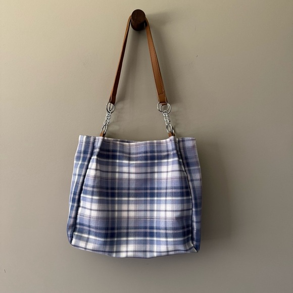 MEIDUOLA YYDS SHOULDER BAG BLUE PLAID WITH METALLIC THREADS - Picture 6 of 7